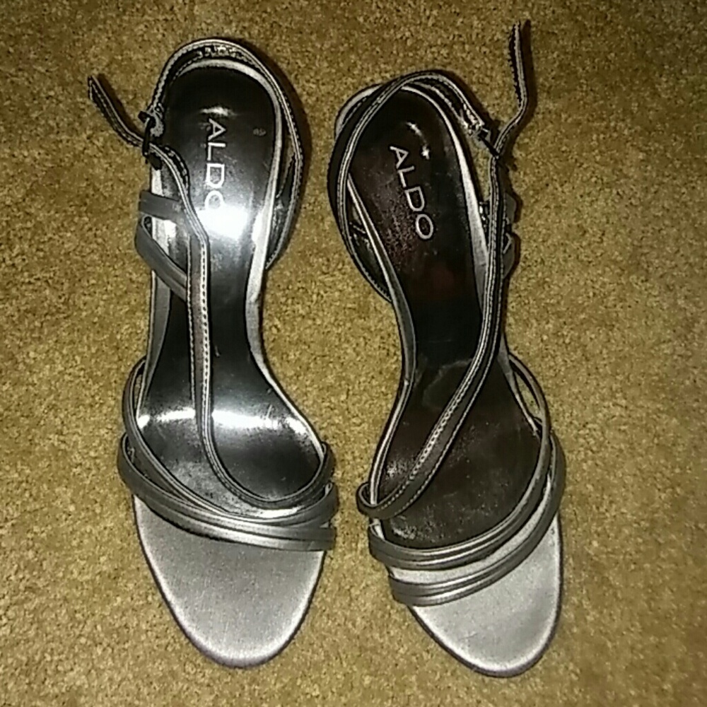 Aldo Metallic Silver Strappy Heeled Sandals